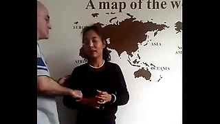 American person and his Chinese wife and a Chinese boy three rows Dongguan
